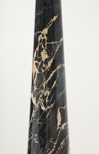 Pair of Tall Black and Light Gold Portoro Marble Conical Lamps Italy 1970