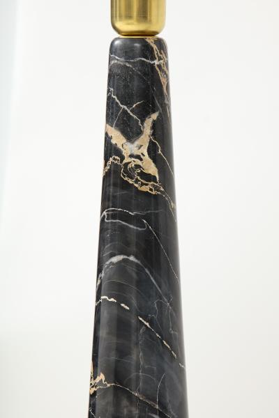 Pair of Tall Black and Light Gold Portoro Marble Conical Lamps Italy 1970