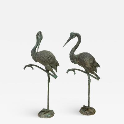 Pair of Tall Bronze Sculptural Cranes