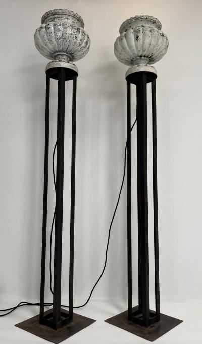 Pair of Tall Cast Iron Vase Floor Lamps