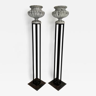 Pair of Tall Cast Iron Vase Floor Lamps