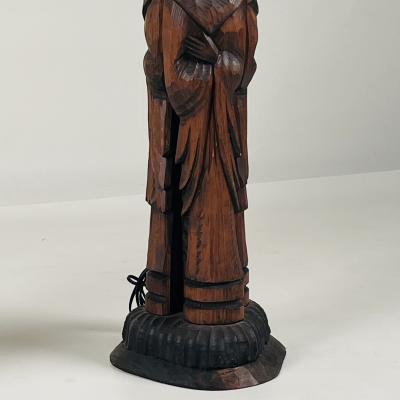 Pair of Tall Hand Carved Wood Lamps from Spain with Original Shades
