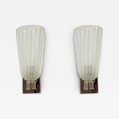 Pair of Tall Murano Blown Silver Opaque Nickel Wall Lights Contemporary