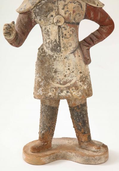 Pair of Tang Dynasty Painted Earthenware Guardians or Soldiers