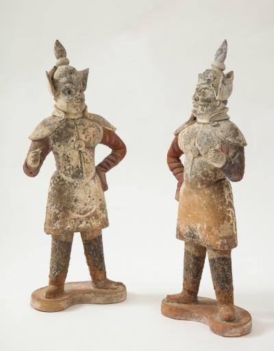 Pair of Tang Dynasty Painted Earthenware Guardians or Soldiers