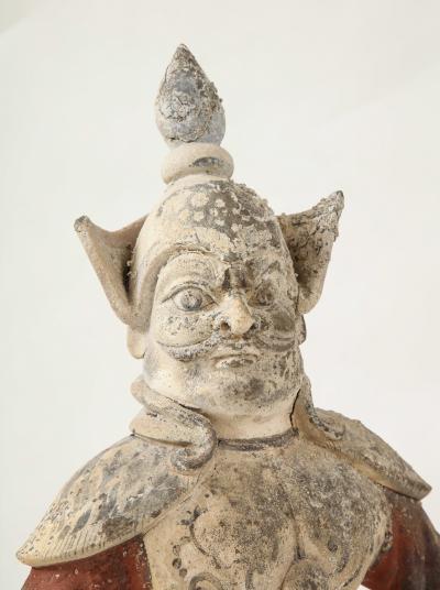 Pair of Tang Dynasty Painted Earthenware Guardians or Soldiers