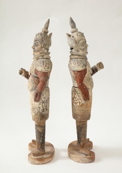 Pair of Tang Dynasty Painted Earthenware Guardians or Soldiers