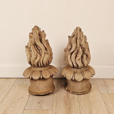 Pair of Terracotta Flame Finials France 19th century