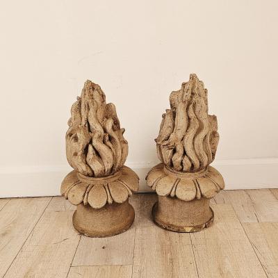 Pair of Terracotta Flame Finials France 19th century