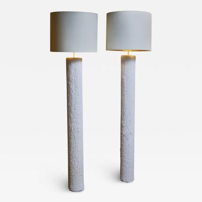 Pair of Textured Plaster Cylindrical Floor Lamps