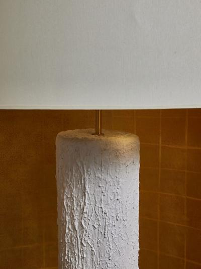 Pair of Textured Plaster Cylindrical Floor Lamps