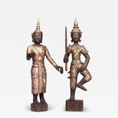 Pair of Thai Gilt and Jeweled Figures