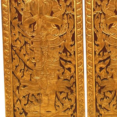 Pair of Thai Painted and Carved Door Panels