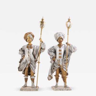 Pair of Theatrical Papier M ch Figural Lamp Bearers Continental late 20th C 