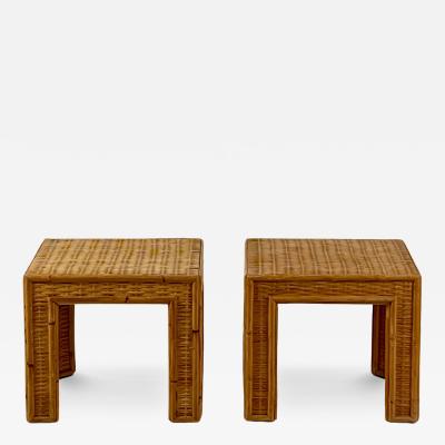 Pair of Thick Custom Made Rattan and Wicker End Tables