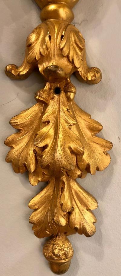 Pair of Three Arm Bronze Wall Sconces French Louis XVI Style Bronze Dore