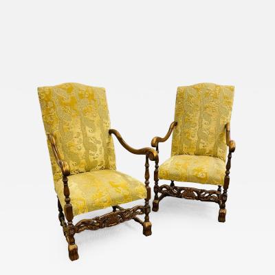 Pair of Throne Chairs Fauteuils in Louis XIV Fashion Fine Upholstery