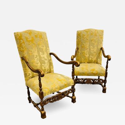 Pair of Throne Chairs Fauteuils in Louis XIV Fashion Fine Upholstery