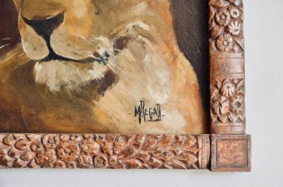 Pair of Tiger and Lion Art Deco Framed Paintings