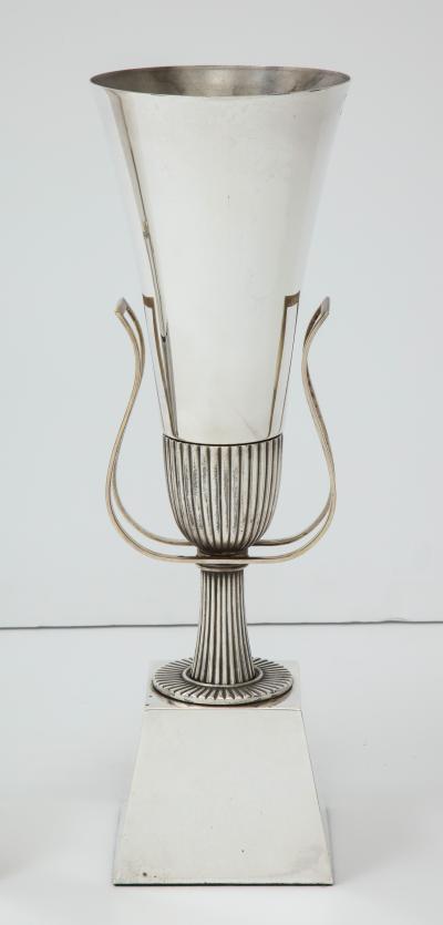 Pair of Tommy Parzinger silverplated urn lamps