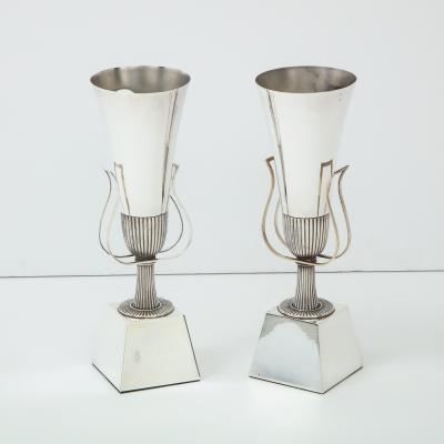 Pair of Tommy Parzinger silverplated urn lamps