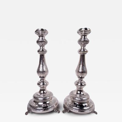 Pair of Traditional European Silver Old Country Candlesticks