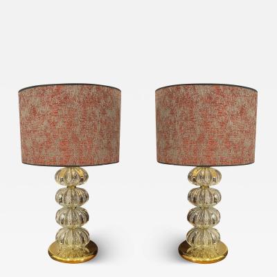 Pair of Transparent Murano Glass Spherical Lamps