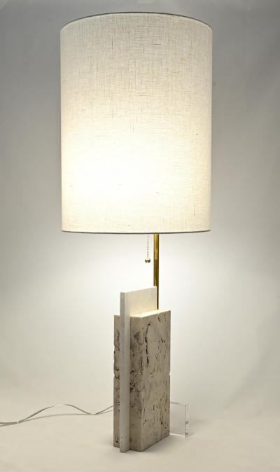 Pair of Travertine and Acrylic Modern Craftsman Style Table Lamps