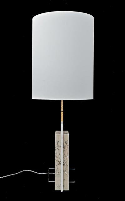 Pair of Travertine and Acrylic Modern Craftsman Style Table Lamps