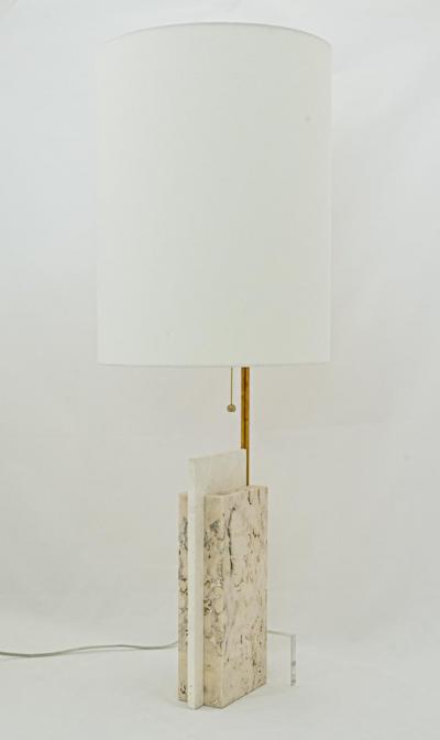 Pair of Travertine and Acrylic Modern Craftsman Style Table Lamps
