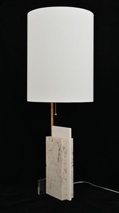 Pair of Travertine and Acrylic Modern Craftsman Style Table Lamps