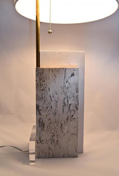 Pair of Travertine and Acrylic Modern Craftsman Style Table Lamps