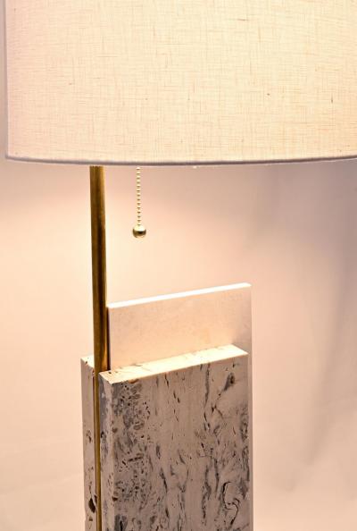 Pair of Travertine and Acrylic Modern Craftsman Style Table Lamps