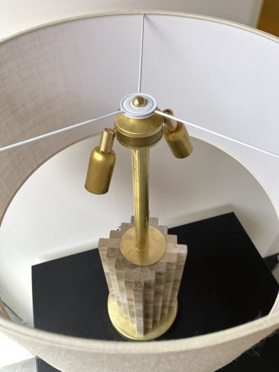 Pair of Travertine and Brass Lamps