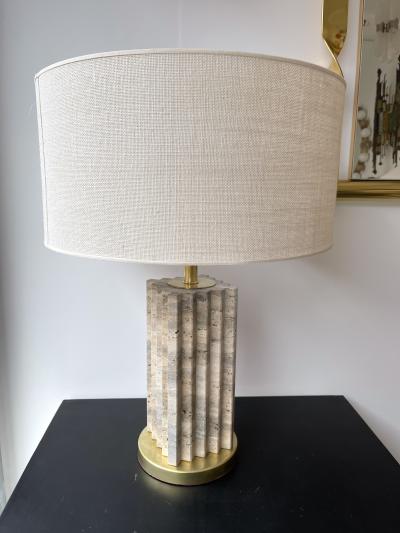 Pair of Travertine and Brass Lamps