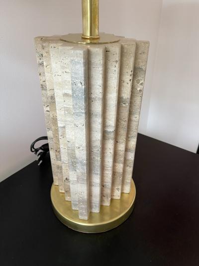Pair of Travertine and Brass Lamps