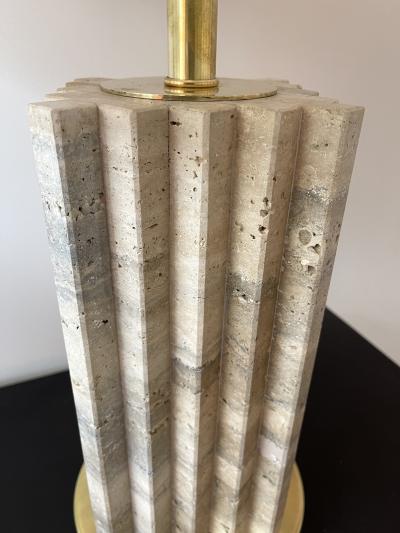 Pair of Travertine and Brass Lamps