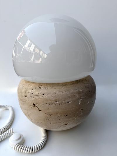 Pair of Travertine and Opaline Glass Culbuto Lamps Italy 1980s