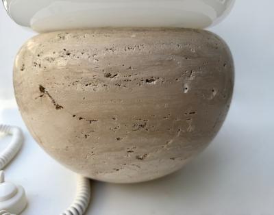 Pair of Travertine and Opaline Glass Culbuto Lamps Italy 1980s