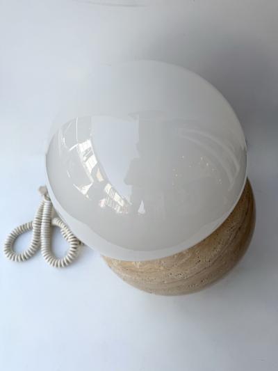 Pair of Travertine and Opaline Glass Culbuto Lamps Italy 1980s
