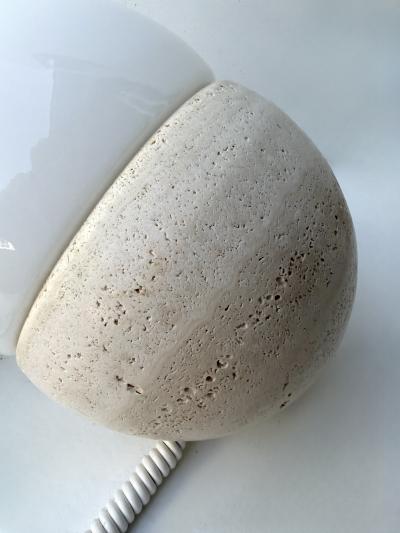 Pair of Travertine and Opaline Glass Culbuto Lamps Italy 1980s