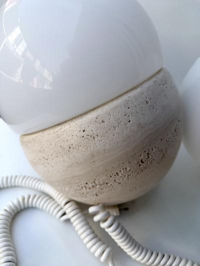 Pair of Travertine and Opaline Glass Culbuto Lamps Italy 1980s