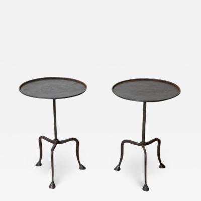 Pair of Tripod Hand Forged Hoof Feet Side Tables in Stock