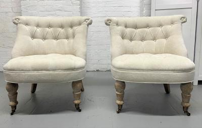 Pair of Tufted Cerused Lounge Slipper Chairs