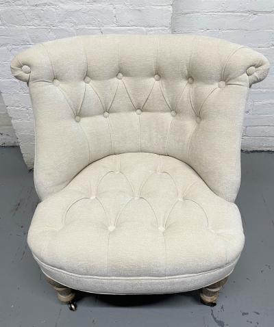 Pair of Tufted Cerused Lounge Slipper Chairs