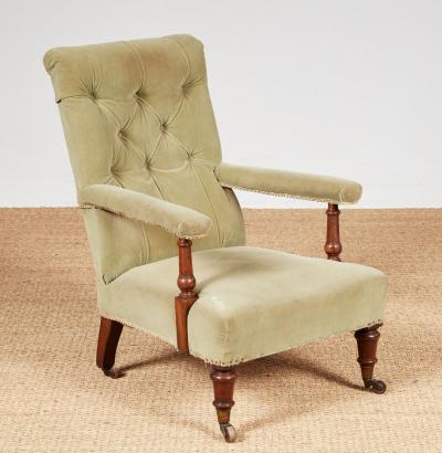 Pair of Tufted High Back Open Armchairs