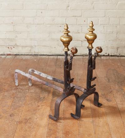 Pair of Turned Steeple Top Andirons