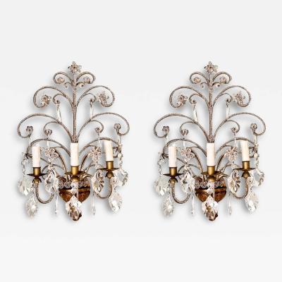 Pair of Tuscan 3 Lite Rococo Style Wall Sconces