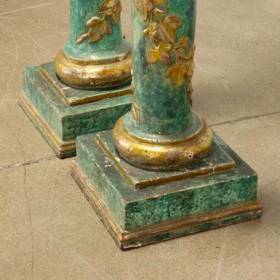 Pair of Tuscan Painted and Parcel Giltwood Columns Circa 1800