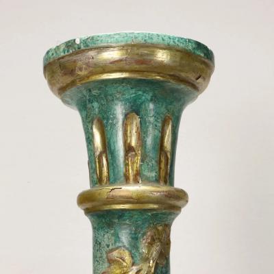 Pair of Tuscan Painted and Parcel Giltwood Columns Circa 1800